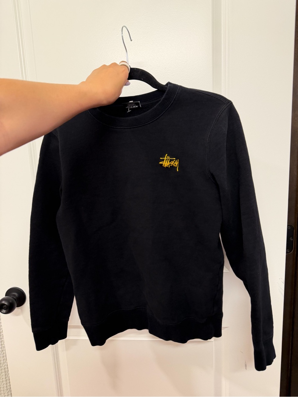 Stussy Black Sweatshirt with Gold Script Logo